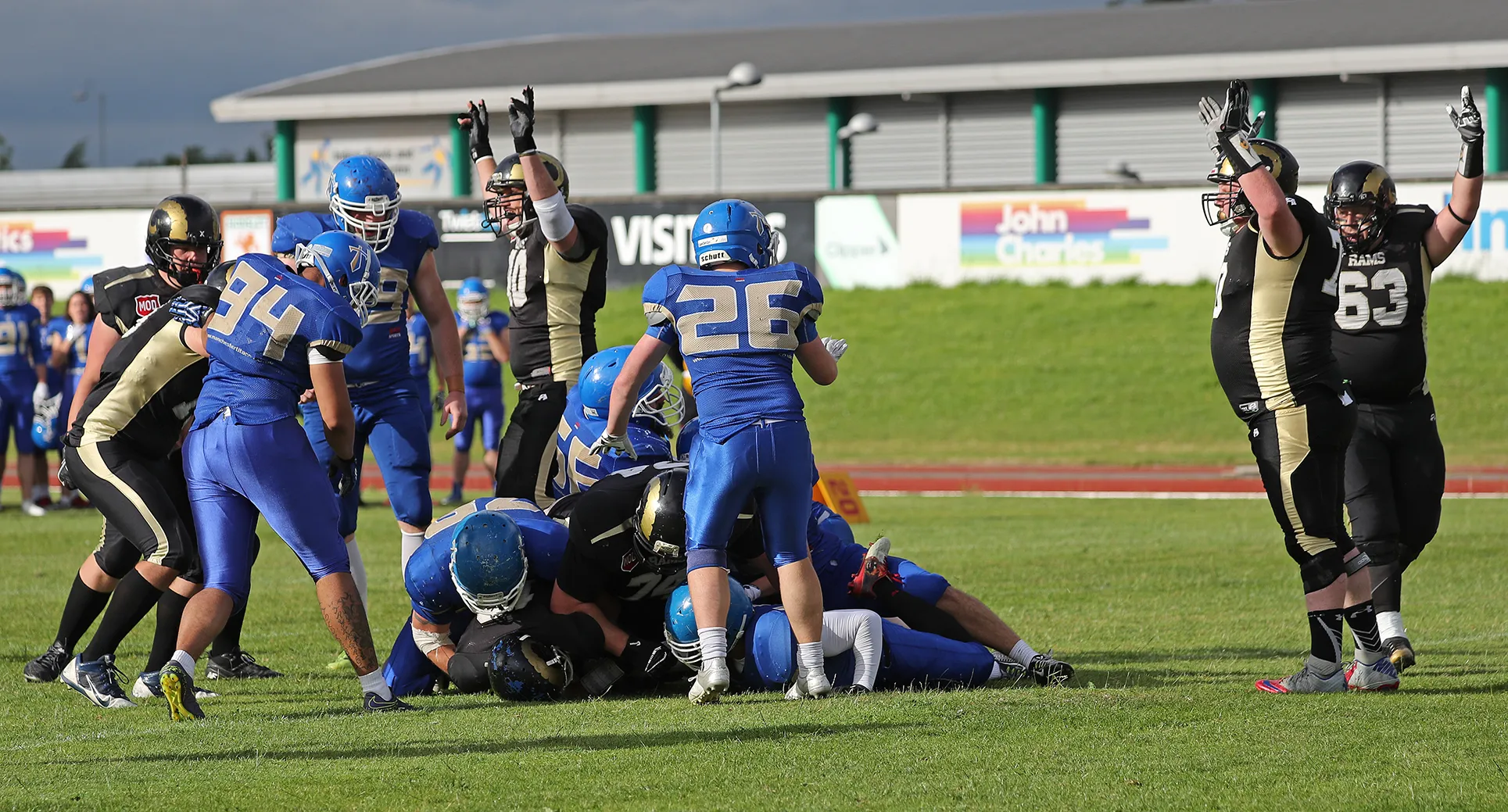 The Rams celebrate the first touchdown