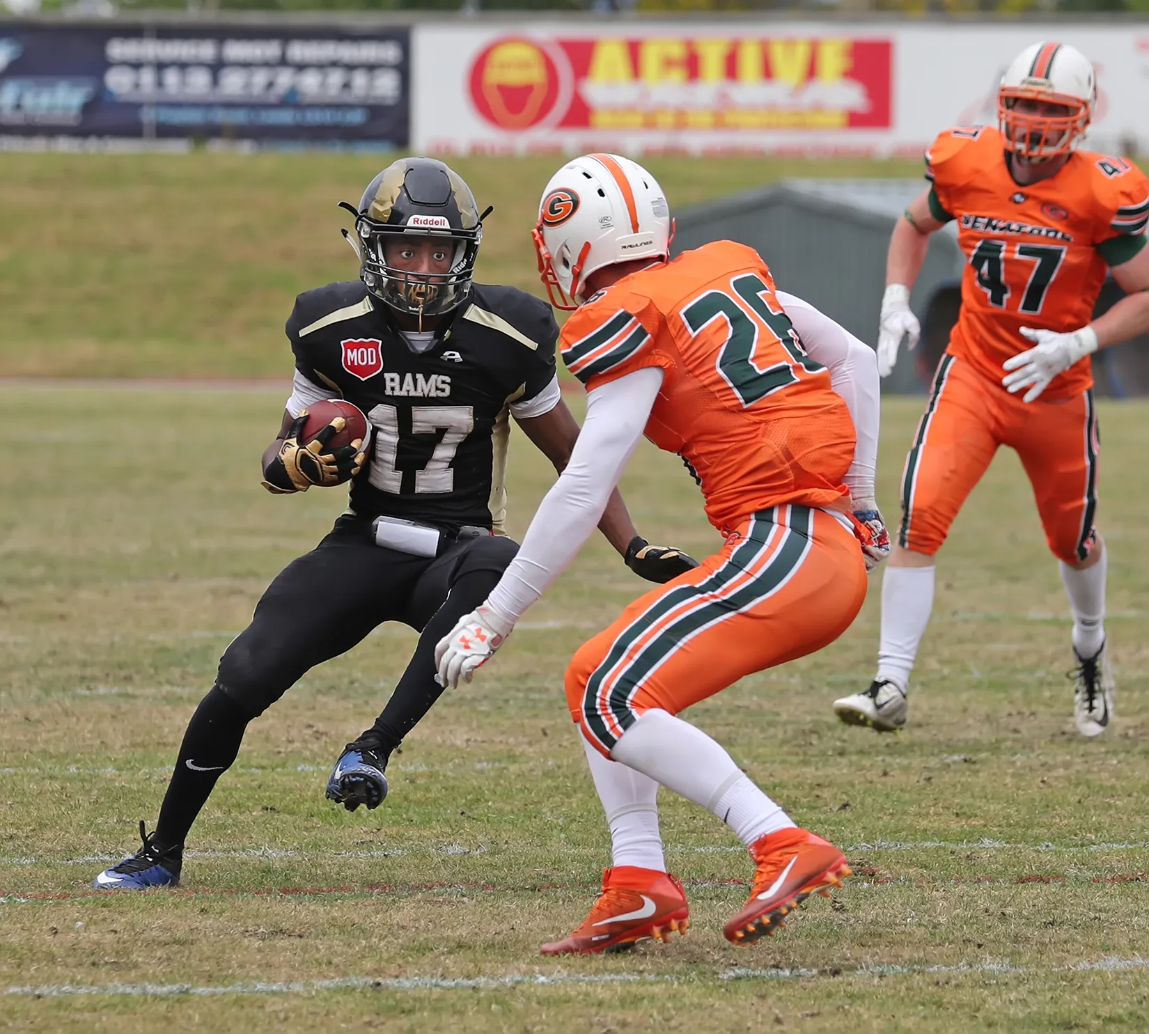 Keimar Stuart runs the ball against Gateshead